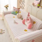 Cute Dotted Stripe Couch Protector, Non-Slip Washable Sofa Cover with Ruffled Skirt - Ornate Home