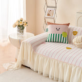 Cute Dotted Stripe Couch Protector, Non-Slip Washable Sofa Cover with Ruffled Skirt - Ornate Home