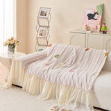 Cute Dotted Stripe Couch Protector, Non-Slip Washable Sofa Cover with Ruffled Skirt - Ornate Home