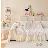 Cute Dotted Stripe Couch Protector, Non-Slip Washable Sofa Cover with Ruffled Skirt - Ornate Home