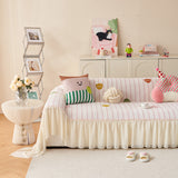 Cute Dotted Stripe Couch Protector, Non-Slip Washable Sofa Cover with Ruffled Skirt - Ornate Home