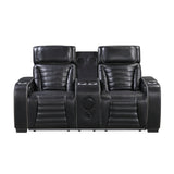 Cyber Black Power Double Reclining Loveseat With Center Console Power Headrests Storage Arms Cup Holders Wireless Speakers With Sub-woofer Air Massage Heat Led Lighting And Charging Ports - Ornate Home
