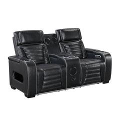 Cyber Black Power Double Reclining Loveseat With Center Console Power Headrests Storage Arms Cup Holders Wireless Speakers With Sub-woofer Air Massage Heat Led Lighting And Charging Ports - Ornate Home