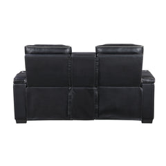 Cyber Black Power Double Reclining Loveseat With Center Console Power Headrests Storage Arms Cup Holders Wireless Speakers With Sub-woofer Air Massage Heat Led Lighting And Charging Ports - Ornate Home