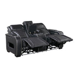 Cyber Black Power Double Reclining Loveseat With Center Console Power Headrests Storage Arms Cup Holders Wireless Speakers With Sub-woofer Air Massage Heat Led Lighting And Charging Ports - Ornate Home