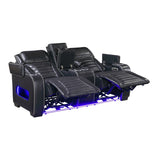 Cyber Black Power Double Reclining Loveseat With Center Console Power Headrests Storage Arms Cup Holders Wireless Speakers With Sub-woofer Air Massage Heat Led Lighting And Charging Ports - Ornate Home