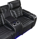 Cyber Black Power Double Reclining Loveseat With Center Console Power Headrests Storage Arms Cup Holders Wireless Speakers With Sub-woofer Air Massage Heat Led Lighting And Charging Ports - Ornate Home