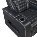 Cyber Black Power Double Reclining Loveseat With Center Console Power Headrests Storage Arms Cup Holders Wireless Speakers With Sub-woofer Air Massage Heat Led Lighting And Charging Ports - Ornate Home