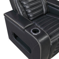 Cyber Black Power Double Reclining Loveseat With Center Console Power Headrests Storage Arms Cup Holders Wireless Speakers With Sub-woofer Air Massage Heat Led Lighting And Charging Ports - Ornate Home