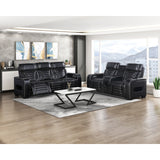 Cyber Black Power Double Reclining Loveseat With Center Console Power Headrests Storage Arms Cup Holders Wireless Speakers With Sub-woofer Air Massage Heat Led Lighting And Charging Ports - Ornate Home