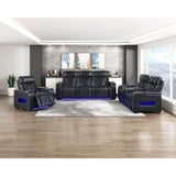 Cyber Black Power Double Reclining Loveseat With Center Console Power Headrests Storage Arms Cup Holders Wireless Speakers With Sub-woofer Air Massage Heat Led Lighting And Charging Ports - Ornate Home