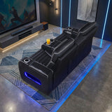 Cyber Black Power Double Reclining Loveseat With Center Console Power Headrests Storage Arms Cup Holders Wireless Speakers With Sub-woofer Air Massage Heat Led Lighting And Charging Ports - Ornate Home