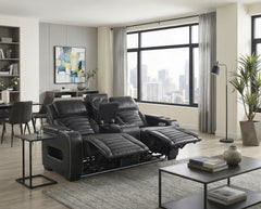 Cyber Black Power Double Reclining Loveseat With Center Console Power Headrests Storage Arms Cup Holders Wireless Speakers With Sub-woofer Air Massage Heat Led Lighting And Charging Ports - Ornate Home