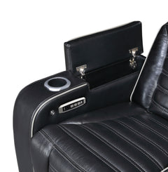 Cyber Black Power Double Reclining Loveseat With Center Console Power Headrests Storage Arms Cup Holders Wireless Speakers With Sub-woofer Air Massage Heat Led Lighting And Charging Ports - Ornate Home
