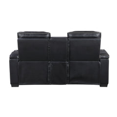 Cyber Black Power Double Reclining Loveseat With Center Console Power Headrests Storage Arms Cup Holders Wireless Speakers With Sub-woofer Air Massage Heat Led Lighting And Charging Ports - Ornate Home