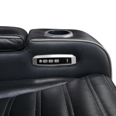 Cyber Black Power Double Reclining Loveseat With Center Console Power Headrests Storage Arms Cup Holders Wireless Speakers With Sub-woofer Air Massage Heat Led Lighting And Charging Ports - Ornate Home