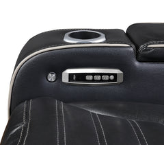 Cyber Black Power Double Reclining Loveseat With Center Console Power Headrests Storage Arms Cup Holders Wireless Speakers With Sub-woofer Air Massage Heat Led Lighting And Charging Ports - Ornate Home