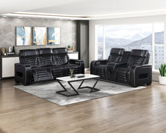 Cyber Black Power Double Reclining Loveseat With Center Console Power Headrests Storage Arms Cup Holders Wireless Speakers With Sub-woofer Air Massage Heat Led Lighting And Charging Ports - Ornate Home