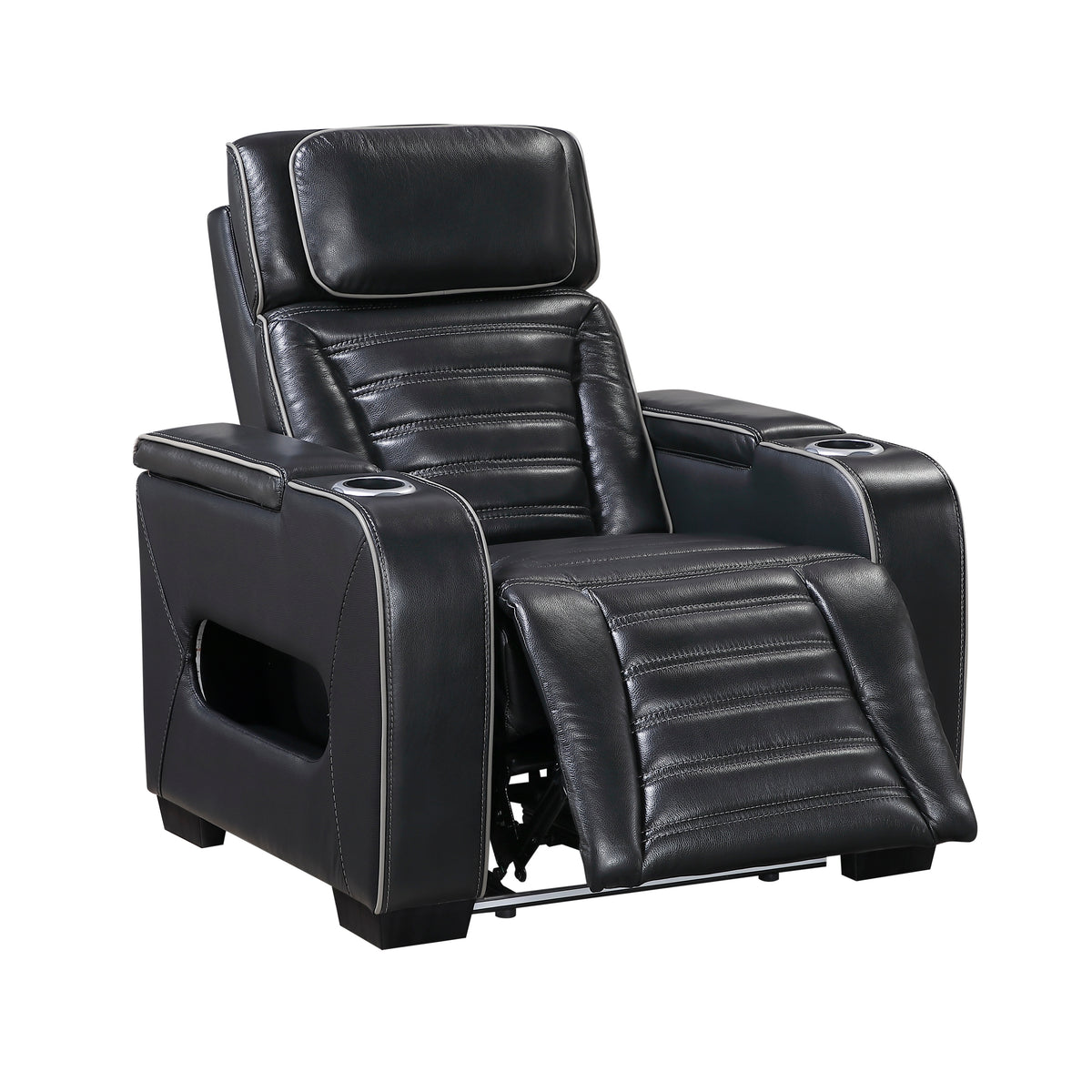 Cyber Black Power Reclining Chair With Power Headrest Cup Holder Storage Arms Air Massage Heat Led Lighting And Charging Ports - Ornate Home