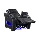 Cyber Black Power Reclining Chair With Power Headrest Cup Holder Storage Arms Air Massage Heat Led Lighting And Charging Ports - Ornate Home