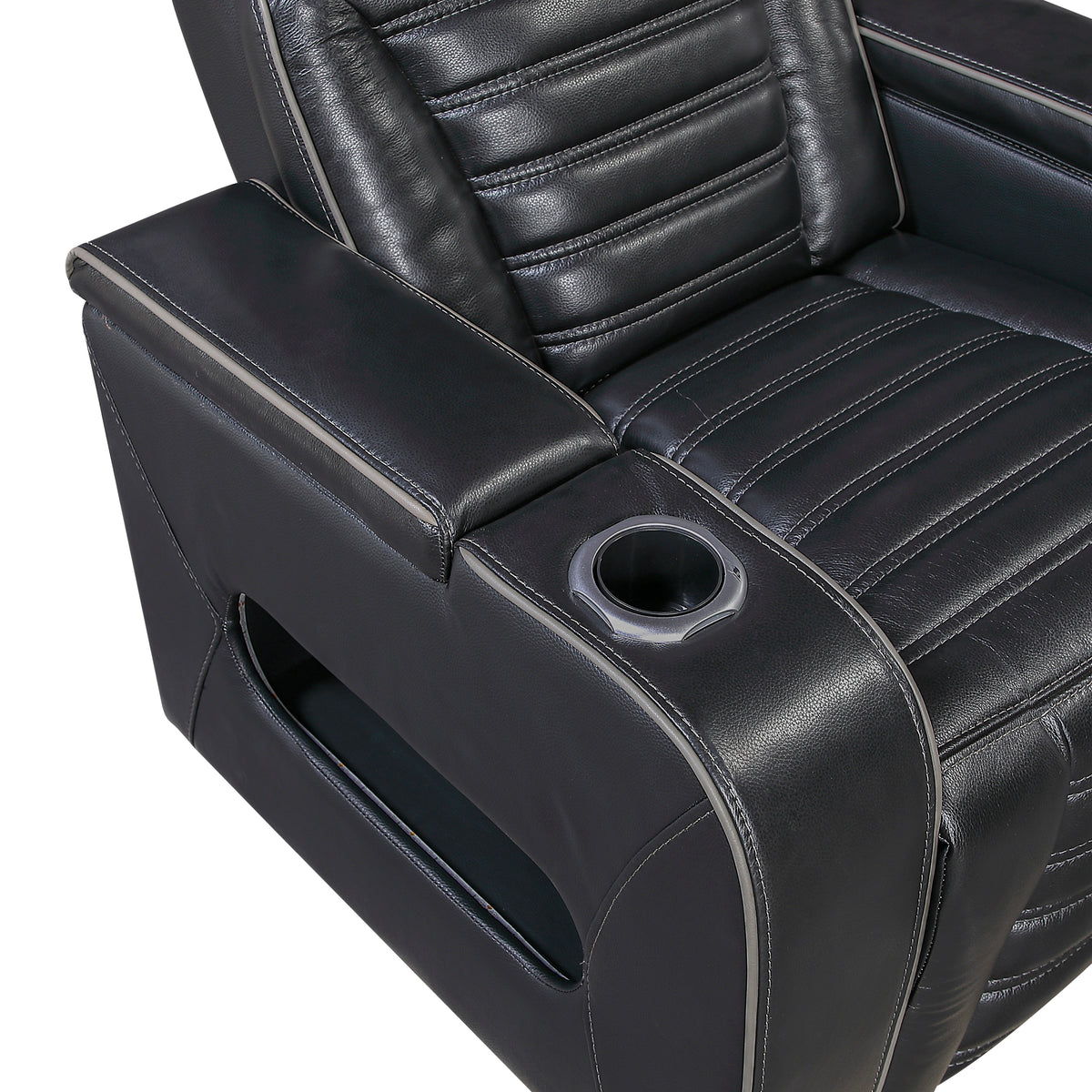 Cyber Black Power Reclining Chair With Power Headrest Cup Holder Storage Arms Air Massage Heat Led Lighting And Charging Ports - Ornate Home