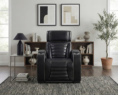 Cyber Black Power Reclining Chair With Power Headrest Cup Holder Storage Arms Air Massage Heat Led Lighting And Charging Ports - Ornate Home