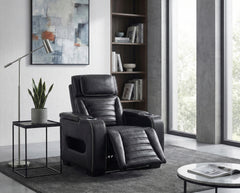 Cyber Black Power Reclining Chair With Power Headrest Cup Holder Storage Arms Air Massage Heat Led Lighting And Charging Ports - Ornate Home