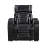 Cyber Black Power Reclining Chair With Power Headrest Cup Holder Storage Arms Air Massage Heat Led Lighting And Charging Ports - Ornate Home