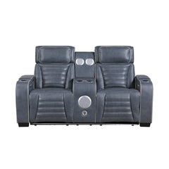 Cyber Blue Power Double Reclining Loveseat With Center Console Power Headrests Storage Arms Cup Holders Wireless Speakers With Sub-woofer Air Massage Heat Led Lighting And Charging Ports - Ornate Home