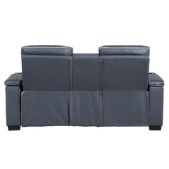 Cyber Blue Power Double Reclining Loveseat With Center Console Power Headrests Storage Arms Cup Holders Wireless Speakers With Sub-woofer Air Massage Heat Led Lighting And Charging Ports - Ornate Home