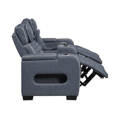 Cyber Blue Power Double Reclining Loveseat With Center Console Power Headrests Storage Arms Cup Holders Wireless Speakers With Sub-woofer Air Massage Heat Led Lighting And Charging Ports - Ornate Home