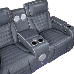 Cyber Blue Power Double Reclining Loveseat With Center Console Power Headrests Storage Arms Cup Holders Wireless Speakers With Sub-woofer Air Massage Heat Led Lighting And Charging Ports - Ornate Home