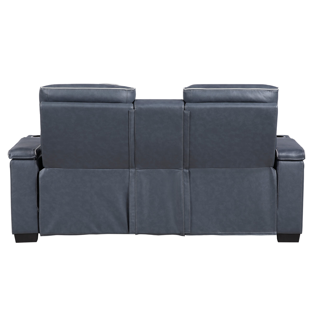 Cyber Blue Power Double Reclining Loveseat With Center Console Power Headrests Storage Arms Cup Holders Wireless Speakers With Sub-woofer Air Massage Heat Led Lighting And Charging Ports - Ornate Home