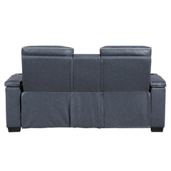 Cyber Blue Power Double Reclining Loveseat With Center Console Power Headrests Storage Arms Cup Holders Wireless Speakers With Sub-woofer Air Massage Heat Led Lighting And Charging Ports - Ornate Home