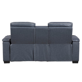Cyber Blue Power Double Reclining Loveseat With Center Console Power Headrests Storage Arms Cup Holders Wireless Speakers With Sub-woofer Air Massage Heat Led Lighting And Charging Ports - Ornate Home