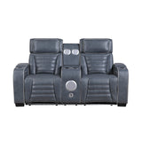 Cyber Blue Power Double Reclining Loveseat With Center Console Power Headrests Storage Arms Cup Holders Wireless Speakers With Sub-woofer Air Massage Heat Led Lighting And Charging Ports - Ornate Home