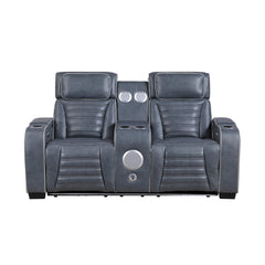 Cyber Blue Power Double Reclining Loveseat With Center Console Power Headrests Storage Arms Cup Holders Wireless Speakers With Sub-woofer Air Massage Heat Led Lighting And Charging Ports - Ornate Home