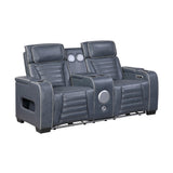 Cyber Blue Power Double Reclining Loveseat With Center Console Power Headrests Storage Arms Cup Holders Wireless Speakers With Sub-woofer Air Massage Heat Led Lighting And Charging Ports - Ornate Home