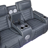 Cyber Blue Power Double Reclining Loveseat With Center Console Power Headrests Storage Arms Cup Holders Wireless Speakers With Sub-woofer Air Massage Heat Led Lighting And Charging Ports - Ornate Home