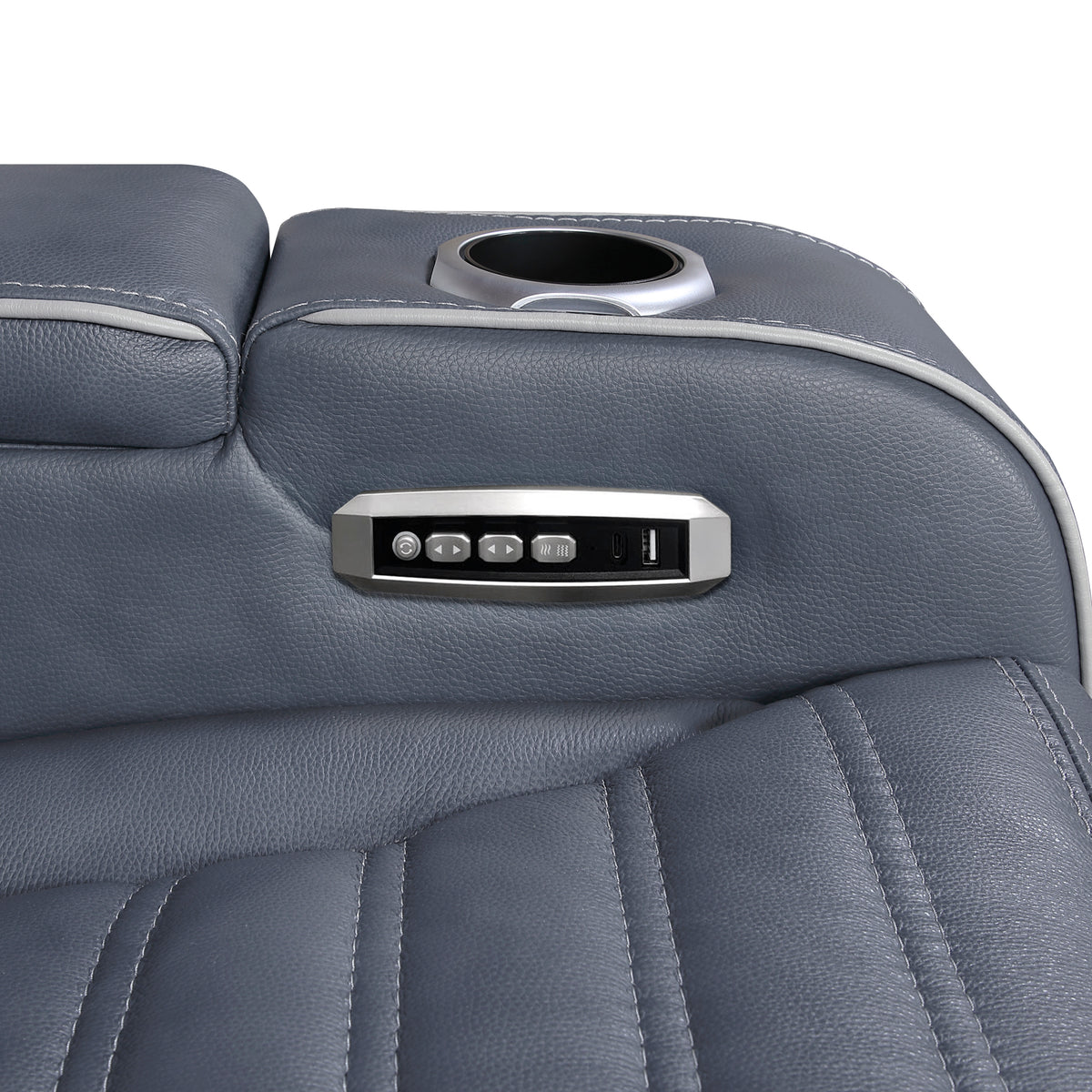 Cyber Blue Power Double Reclining Loveseat With Center Console Power Headrests Storage Arms Cup Holders Wireless Speakers With Sub-woofer Air Massage Heat Led Lighting And Charging Ports - Ornate Home