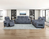 Cyber Blue Power Double Reclining Loveseat With Center Console Power Headrests Storage Arms Cup Holders Wireless Speakers With Sub-woofer Air Massage Heat Led Lighting And Charging Ports - Ornate Home