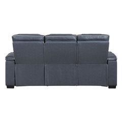Cyber Blue Power Double Reclining Sofa With Center Drop-down Cup Holders Power Headrests Storage Arms Cup Holders Reading Lights Wireless Charger Air Massage Heat Led Lighting And Charging Ports - Ornate Home