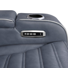 Cyber Blue Power Double Reclining Sofa With Center Drop-down Cup Holders Power Headrests Storage Arms Cup Holders Reading Lights Wireless Charger Air Massage Heat Led Lighting And Charging Ports - Ornate Home