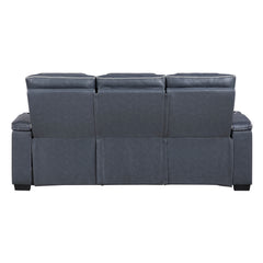 Cyber Blue Power Double Reclining Sofa With Center Drop-down Cup Holders Power Headrests Storage Arms Cup Holders Reading Lights Wireless Charger Air Massage Heat Led Lighting And Charging Ports