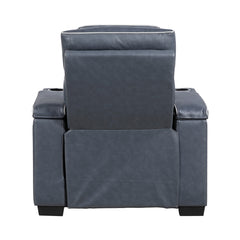 Cyber Blue Power Reclining Chair With Power Headrest Cup Holder Storage Arms Air Massage Heat Led Lighting And Charging Ports - Ornate Home