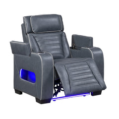 Cyber Blue Power Reclining Chair With Power Headrest Cup Holder Storage Arms Air Massage Heat Led Lighting And Charging Ports - Ornate Home