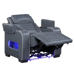 Cyber Blue Power Reclining Chair With Power Headrest Cup Holder Storage Arms Air Massage Heat Led Lighting And Charging Ports - Ornate Home