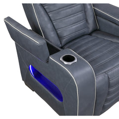 Cyber Blue Power Reclining Chair With Power Headrest Cup Holder Storage Arms Air Massage Heat Led Lighting And Charging Ports - Ornate Home