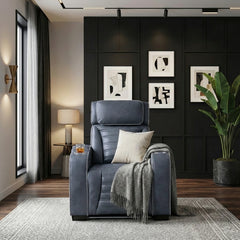 Cyber Blue Power Reclining Chair With Power Headrest Cup Holder Storage Arms Air Massage Heat Led Lighting And Charging Ports - Ornate Home