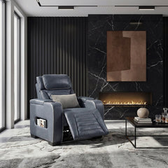 Cyber Blue Power Reclining Chair With Power Headrest Cup Holder Storage Arms Air Massage Heat Led Lighting And Charging Ports - Ornate Home